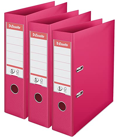 Esselte VIVIDA A4 Lever Arch File, 75 mm Spine, 500 sheets Capacity, PP, Plastic Cover, Files & Folders, Fuchsia, 3 Pack, 624285