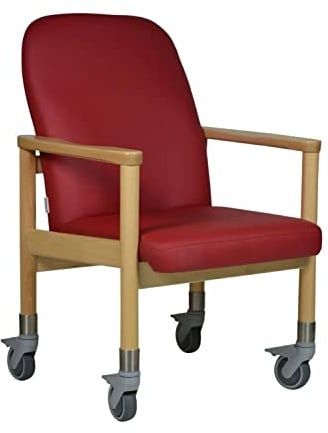Devita - Pflegestuhl Trippelstuhl Seniorenstuhl LÜBECK Kunstleder Cherry - Sitzhöhe: 50cm mit großen Rollen bis 120 kg und Schiebegriff