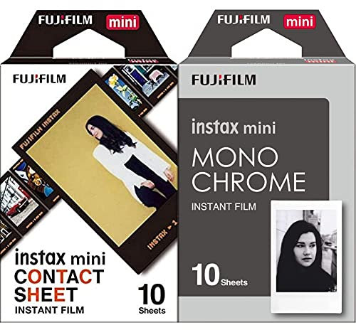 Fujifilm Instax Mini Pellicola Contact Sheet Border, Confezione da 10 Fot & Mini Film Pellicola Istantanea per Fotocamere Mono Chrome, Formato 46x62 mm, Confezione da 10 Foto