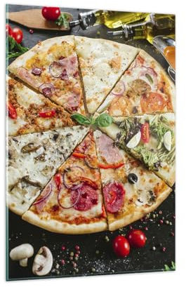 Wandbilder Dekoration Wohnzimmer Pizza Käse Tomaten Bilder auf Glas 80x120cm Glasbild Schlafzimmer Küche Deko Wand Kunstdruck Art Groß XXL Wanddeko Bild im Glas Modern Wall Decor GPA80x120-4118