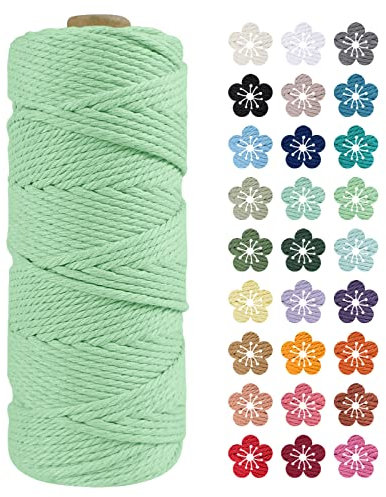 LEREATI Corde Macramé 2mm x 100m, Fil Macramé Coton Corde Naturelle Cordelette Ficelle, Macrame Cordon pour Bricolage Tissage, Rideau, Porte Plante Mural, Artisanat, Décoration Bohème (Vert d'eau)