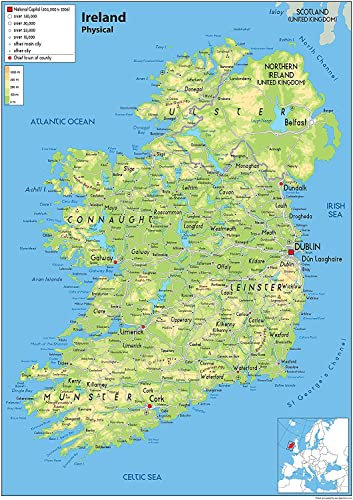 Irland Physische Poster Karte – 41,9 x 59,2 cm – Papier laminiert