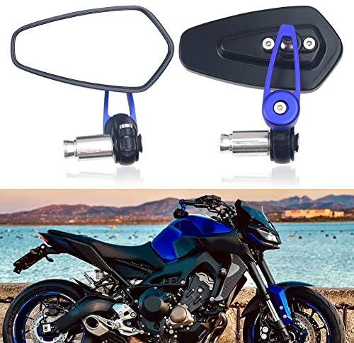 BREDUXSER Blau Lenkerendenspiegel Motorrad 7/8 22mm Lenkerspiegel Rückspiegel Seitenspiegel Spiegel Universal für Street Bike Moped Roller Scooter Quad Z650 Z750 Z900 CB125 CB650 MT07 MT09 MT10