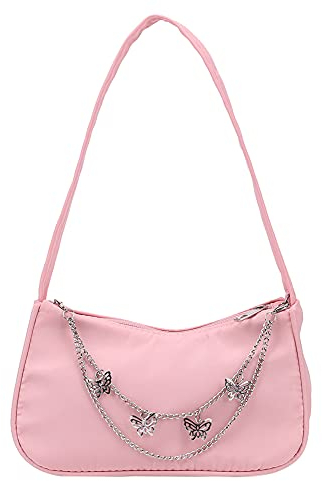 BIOSA Umhängetaschen, Geldbörsen Unter Den Armen Handtaschen, Reine Farbe Nylon Umhängetasche Lady Schmetterling Kette Design Handtasche Achsel Tasche