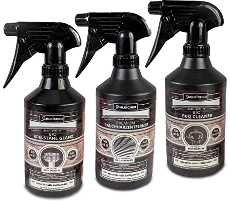 Activa Schleicher 3er Set BIO Grill Reiniger + Edelstahl Reiniger + Rauchharzentferner 100% biologisch KEINE chemischen Zusatzstoffe 500ml Sprühflasche starke Reinigungswirkung