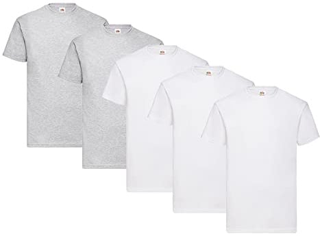 Fruit of the Loom Men's T-Shirt, 3 x White + 2 x Grey + 1 x Purchase Block, 3XL
