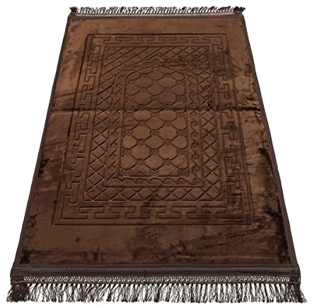 Ramadan24 Gebetsteppich Islamische Gebetsmatte- Muslim Gebet Teppich Gepolstert Dicke Weiche Seccade Waschbar Namaz mit Islam Orient Muster rutschfest 80 X 120 cm (Braun)
