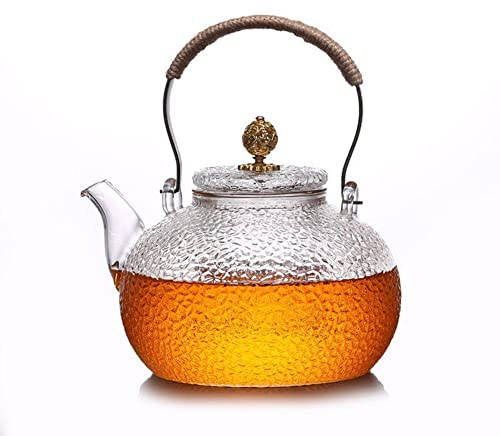 FIYSON Glasteekanne Transparente, 900ml Glas Teekanne Mit Siebeinsatz, Gehämmerter Strahltopf Mit Verdicktem Teekanne, Teekanne Aus Glas Für Losen Tee, Design Für Tee Genießer (mit Leck)