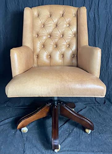 Casa Padrino Luxus Chesterfield Leder Bürostuhl Vintage Creme/Braun 64 x 67 x H. 104-111 cm - Höhenverstellbarer Echtleder Schreibtischstuhl - Chesterfield Möbel - Echtleder Möbel - Luxus Möbel