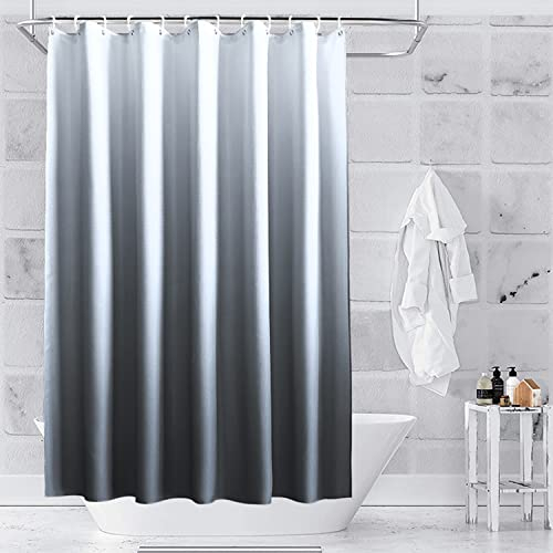 Trimming Shop Duschvorhang mit Farbverlauf, Polyester, schimmel- und schimmelresistent, mit 12 Haken, wasserdichter Badvorhang, 180 x 200 cm lang, Grau/Weiß
