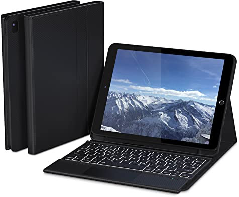 Funda con teclado con panel táctil para iPad 2021/2020/2019 de 10,2 pulgadas (9.ª/8.ª/7.ª generación), iPad Air 2019 (3.ª generación), iPad Pro 10.5 2017, teclado retroiluminado Bluetooth