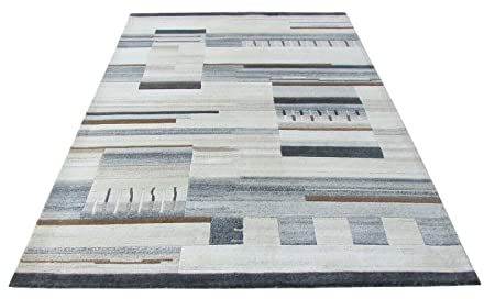 Nepal Teppich Handgeknüpft Beige Grau 100% Wolle Orientteppich 167x227 cm N-77