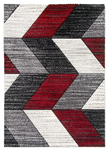 SrS Rugs® Impulse - Area Rug for Living Room, Bedroom, Hallway Runner Rug - Abstract Geometric Design - Provides Home with Comfort and Warmth (Red Chevron, 160cm x 220cm)