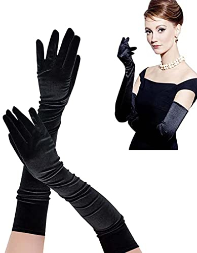 RY-EARL 1920er Stil Lange Abendhandschuhe Schwarz Ellenbogen Handschuhe Braut Tanz Verkleidung Handschuhe Sexy Frauen Hochzeit Abschlussball Oper Handschuhe, Gothic, Faschingskostüme, Karneval