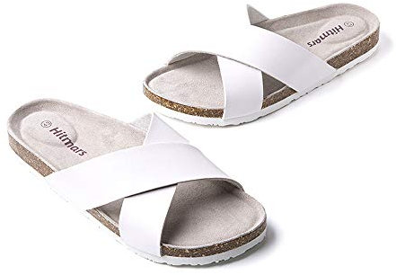 Tong Hommes Faux Cuir Sandales Homme Claquette Confort Mules Bout Ouvert Liège Ete Chaussons Boucle Plage Slippers Piscine B Blanc 39 EU