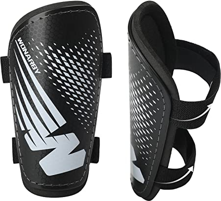 Schienbeinschoner Kinder Fussball Shin Pads - Fußball Ausstattung Mit Verstellbarem Klettverschluss- Leicht Langlebig Rutschfest Aeeignet für Jungen Mädchen im Alter von 2 bis 18 Jahren - Schwarz Groß