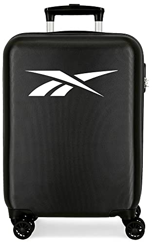 Reebok Portland Kabinenkoffer, Schwarz, 38 x 55 x 20 cm, starres ABS, seitliches Zahlenschloss, 34 l, 2 kg, 4 Doppelrollen, Handgepäck