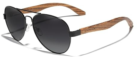 KINGSEVEN 2022 Neue Handgefertigte Holz-Sonnenbrille Polarisierte Herrenbrille UV400 Schutzspiegel Brillen Holzbügel Oculos Z5518 (Schwarz)