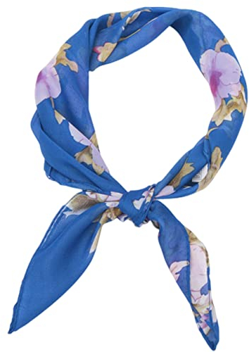 FAIRYGATE Schal Blau Damen Seidenschal Satin Seidentuch Chiffon Silk Scarf Kleiner Quadratischer Blumenmuster Vintage Retro Halstuch für Frauen Mädchen DA2618