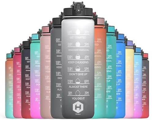 HOMEEX 1 Litre Motivational Fitness Sport Water Bottles with Straw & Time Maker, BPA-free Plastic Drink Bottle 1l Design for Girls, Boy Running,cycling (Spout 1000ml Day and Night)