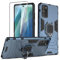 Btstring Hülle kompatibel mit Samsung Galaxy Note 20 mit Schutzfolie, Militär Standard Stoßfest Handyhülle Case Hybrid Metall Ring Halter Schutzhülle Handy Hüllen Cover- Blau