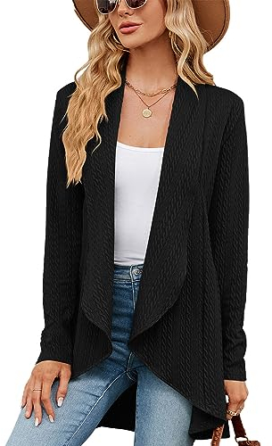 QKEPCY Cardigan Donna Elegante Manica Lunga Giacca Cardigan Casual Maglia Cappotto Aperto Maglia Lavorato Coprispalle(Nero S)
