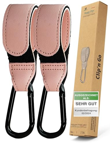 ADRIANO PORCARO I ganci per passeggino [confezione da 2] I ganci per passeggino, perfetti per borsa fasciatoio e carrozzina, portata fino a 40 kg, ideale come fissaggio per passeggino (rosa)