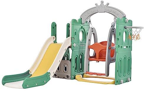 Baby Slide and Swing Set Freestanding Slide Toddler Climber Swing Set Infant Playground Play Set Indoor Outdoor Long Slide Baby Playground Activity Center Kid Play Equipment (Tower-Green)