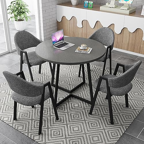 LSZMXI Kleines Büro, Empfangsraum, Clubtisch und Stuhl-Set, Konferenztisch, Stühle-Set, Kleine Runde Tische, Büro für 5 Personen, Moderne Hilfe Bei Kommunikation und Zusammenarbeit, 80 cm B-Fabric-4
