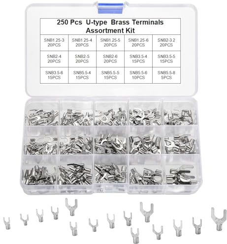 KOXXIAMOQ 250 pezzi Set di terminali per cavi, Set di terminali a tubo, terminali a forcella piatti, connettori a pressione, morsetti in rame, 0,5-1,5mm², 1,5-2,5mm², 2,5-4mm², 4-6mm² (U)