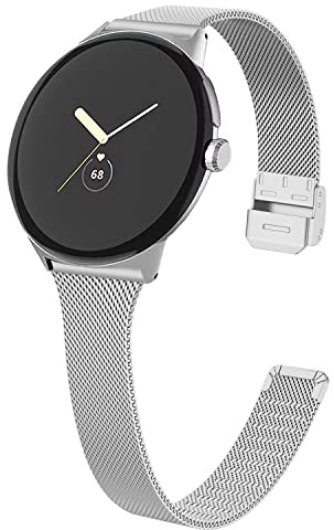 RuenTech Kompatibel für Google Pixel Watch 2/Pixel Watch Metall Armband, Edelstahl Ersatzarmband verstellbarer Uhrenarmband für Google Pixel Watch 3 41mm/Pixel Watch 4 41mm，Silber