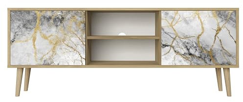 HEALANCY Mobile TV Mobile Porta Televisore a 2 ante Tavolo da Soggiorno TV Soggiorno Armadio Moderno per TV Porta TV con mobili contenitori Mensola TV Design moderno