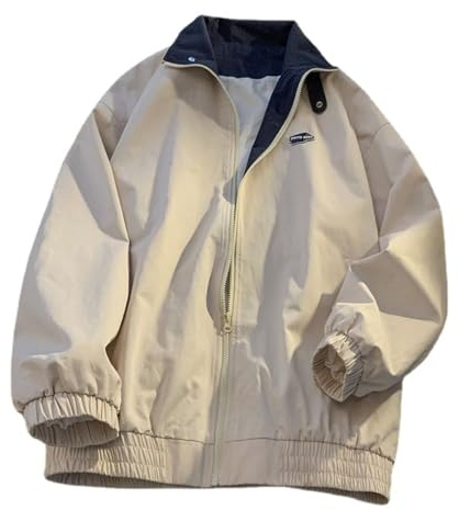 Hesaco Unisex Varsity Jacket, Letter Winter Jackets for Men and Women Streetwear Bomber Coats (US, Alpha, Small, Regular, Regular, Beige)