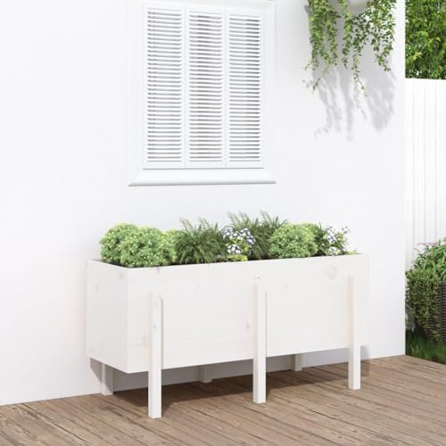 CIADAZ Hochbeet Weiß 121x50x57 cm Massivholz Kiefer, Palettenrahmen, Hochteich, Gemüsebeet, Kräuterregal Balkon, Blumenbeet, Kräuterspirale, Tomatenbeet, Pflanzhochbeet - 825227