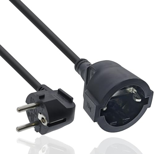 Inline Verlängerungskabel, Stromkabel, 3m, Schutzkontakt Stecker gewinkelt/Buchse, H05VV-F, Innenbereich, erhöhter Berührungsschutz, schwarz, 16403Y