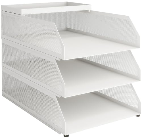 PUNCIA Dokumentenablage A4 Briefablage 3 Ablagefächer aus Metall Datei Organizer Papierablage Aktenaufbewahrung Ablagesystem Dokumentenhalter für Büro Arbeitszimmer Schule Office Möbel Weiß