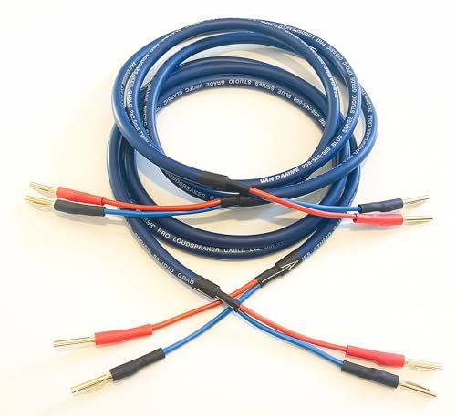 A1 Sound Van Damme Blue Series 2.5 mm Sq Studio Grade UPOFC Classic Pro Loud Speaker Cable Pair, 2 cables Terminated with Gold Plated 4mm Banana Plugs, 8 plugs in total. (4 Metre Pair)