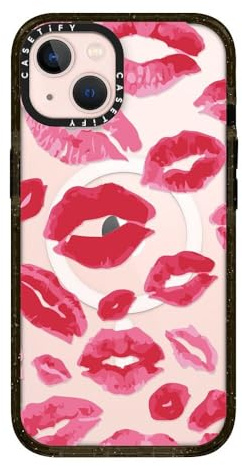 CASETiFY Impact iPhone 13 Hülle [MagSafe-kompatibel/Schutz vor Stürzen aus 2,5 m Höhe/Schlank] - Lipstick Kisses - Clear Black