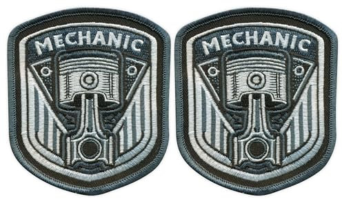 2er-Set – Automechaniker – Kolben – Bügeln/Heißsiegel-Rückseite – bestickter Aufnäher/Abzeichen/Emblem