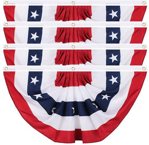 Amerikanische Plissee-Flagge, 90 x 180 cm, USA-Flagge, Halbmond-Flagge, patriotische Wimpelkette, Dekoration für drinnen und draußen, 4 Stück