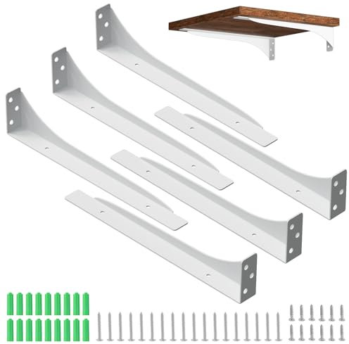 Mordx Lot de 6 Pièces de Supports d'étagère d'angle Pour Charges Lourdes, En Métal, Pour Charges Lourdes Console d'étagère 90° , Pour Montage Mural (6pcs, Blanc, 25 cm)