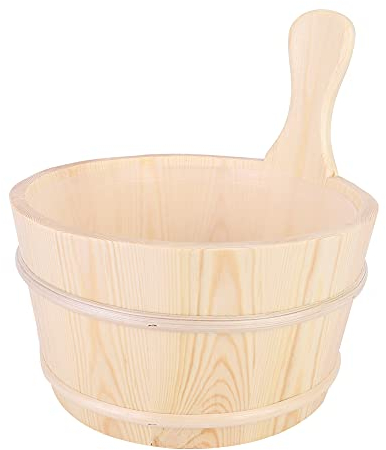 Luocute Sauna-Eimer und Schöpfkelle, Holz-Sauna-Eimer, Sauna-Zubehör für Herren und Damen, Sauna-Holz-Eimer-Set, Holzfass-Löffel, Explosionsgeschützte Lampe, Sanduhr, Hygrothermograph,