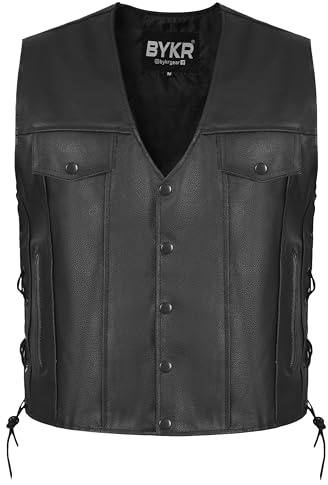 BYKR Leather Motorcycle Vest for Men & Women Biker Vests For Everyday Motorbike Riding Club All Purpose With Adjustable Sides (Large)