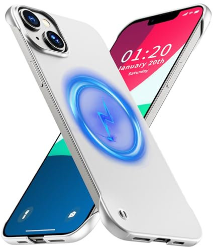 GRECAZO Magnetic Ultra Thin Frosted Designed for iPhone 13 Frameless Case 6.1 inch Slim [Compatible with MagSafe] Minimalist Lightweight Matte Hard Cover Protective Borderless Case- Silvery