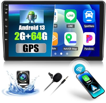2+64G CAMECHO Android 13 Autoradio für Ford Fiesta Focus Transit Connect Kuga Mondeo Smax, 9 Wireless Carplay Navi Bluetooth Radio mit Android Auto WiFi GPS FM/RDS Mirror Link SWC +Rückfahrkamera