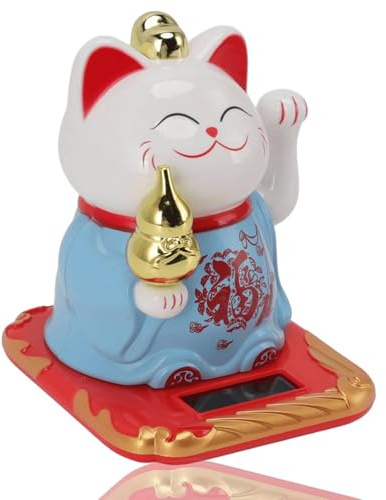 Jwthee Winkende Glückskatze mit Arm, Solar-Glückskatze, Winkekatze Chinesische Lucky Cat,Winkekatze Solarbetriebene,Winkende Katze,glückliche chinesische Katze(Rot)