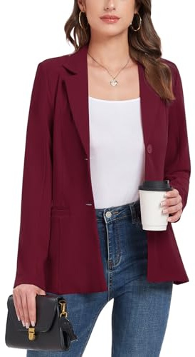 MINTLIMIT Women's Blazer Suit Long Sleeve Jackets Button Lapel Open Front Cardigans Work Office Blazer Jacket with Pockets Wine Red
