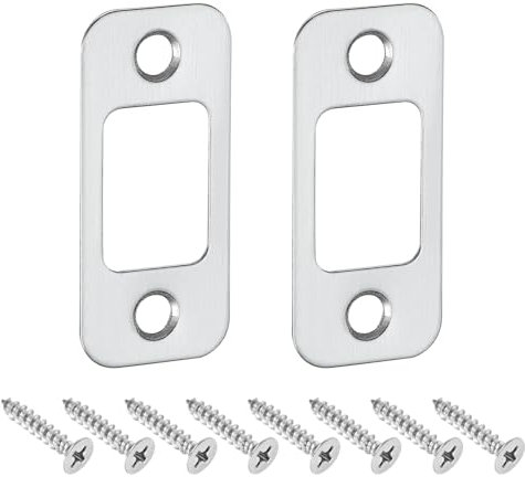 sourcing map 2Pcs Door Strike Plate, 57mm x 25.5mm Stainless Steel Latch Deadbolt Replacement Lock Strike Plate for Door Frame Door Jamb Reinforcement, Silver