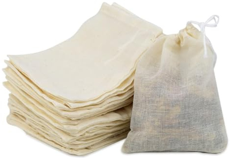 30 Stück Baumwoll-Teebeutel mit Kordelzug，kleine leinensäckchen，Wiederverwendbare Musselinbeutel Natürliche ungebleichte Baumwollsäckchen，für losen Tee, Kaffee,Gewürze und Kräuter，für Kochen und Suppe