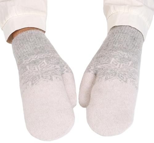 Bseical Damen Handschuhe Schnee Blume Druck halten Warm Herbst Winter Fausthandschuhe Fäustlinge Strickhandschuhe Outdoor (Hellgrau)